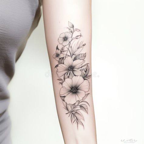 Petunia Line Drawing, Petunia Flower Tattoo, Petunia Tattoo, Wave Petunias, Petunia Flower, Flower Sleeve, Flower Tattoo Sleeve, Tattoo Inspo, Petunias