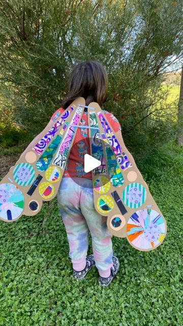 Mini Mad Things on Instagram: "Today my little one wanted to make these pretty butterfly wings from my book Adventures in Cardboard…

Along with these simple cardboard wings, the book is full of lots of other cardboard creations to make and play with like marble runs, costumes, boats, games and more.

#childhoodunplugged #raisingreaders #screenfreekids #invitationtoplay #learningthroughplay #magicofchildhood #mindfullearning #australianauthor #booksforkids #craftbooks #recycleandplay #playtolearn #homeschoolingideas #playathometoday #finemotoractivity #cardboardcrafts #kidscraftsideas #craftsforkids #diycardboardplay #kidscreativity #activitiesathome" Cardboard Butterfly Wings, Pretty Butterfly Wings, Cardboard Butterfly, Cardboard Wings, Butterfly Costume Kids, Screen Free Kids, Butterfly Wings Costume, Cardboard Play, Cardboard Creations