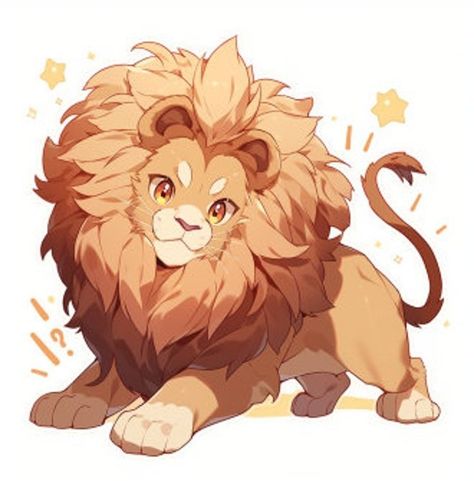 Kawaii Lion Drawing, Lion Anime Art, Cute Lion Art, Kawaii Stuff To Buy, Lion Chibi, Cute Animal Anime, Cute Lion Drawing, Duck Character Design, Lion Character Design