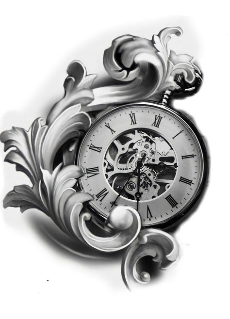 Clock With Filigree Tattoo Design, Old Clock Tattoo Design, Old Watch Tattoo, Old Clock Tattoo, Tato Jam, Clock Tattoo Designs, Time Piece Tattoo, Vintage Clock Tattoos, Tattoo Clock