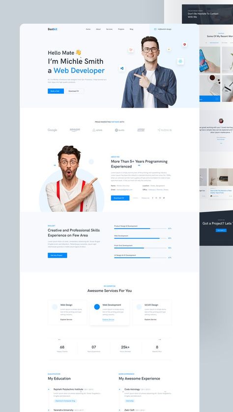 BestKit - Personal Portfolio CV/Resume Website User Interface (UI) Design | BestKit | Personal Portfolio | Designerzafor |Templatecookie Portfolio Website Design Inspiration, Web Developer Portfolio, Business Website Design Templates, Personal Portfolio Website, Website Ui Design, Portfolio Photo, Web Portfolio, Portfolio Website Template, Freelance Web Design