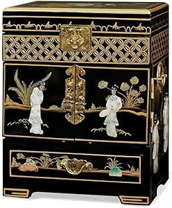 ChinaFurnitureOnline Black Lacquer Mother of Pearl Petite chinese Jewelry Chest Chinese Gift Ideas, Korean Mother Of Pearl, Mother Of Pearl Furniture, Pearl Furniture, Chinese Luxury, Pagoda Lanterns, Jewelry Armoires, Petite Jewelry, Asian Furniture