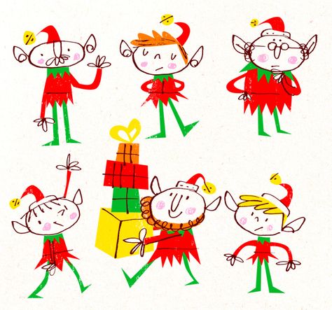 your good elf | Flickr - Photo Sharing! Cute Elves Drawing, Elf Christmas Illustration, Elf Illustration Character Design, Elfs Drawing, Christmas Elves Illustration, Elves Illustration, Elf Doodle, Elf Character Design, Elf Illustration