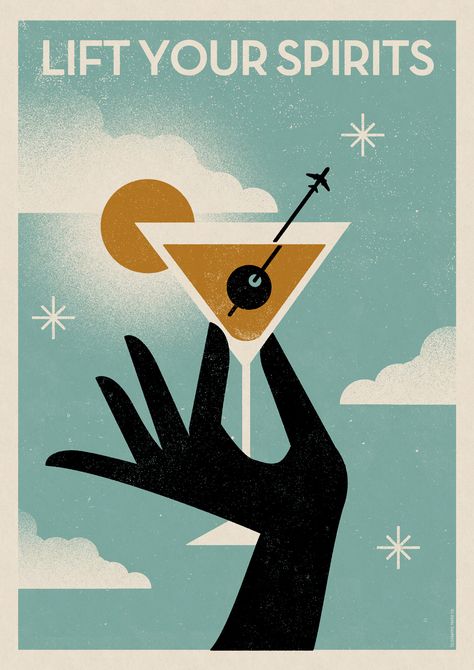 Vintage drink adverts on Behance Cocktail Illustration, Deco Poster, Cocktail Art, Spirited Art, Art Deco Posters, Giclée Print, Retro Poster, Martini, Vintage Posters