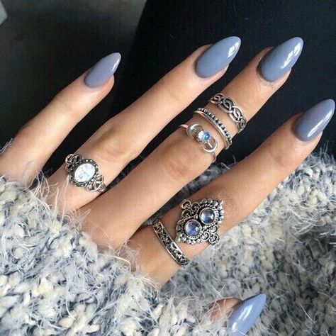 30 Awesome Nail Extensions Design You’ll Want In 2017                                                                                                                                                                                 More Nails And Rings, Grey Acrylic Nails, Gray Nails, Makijaż Smokey Eye, Almond Nail, Manicure E Pedicure, Gel Manicure, Gorgeous Nails, Stiletto Nails