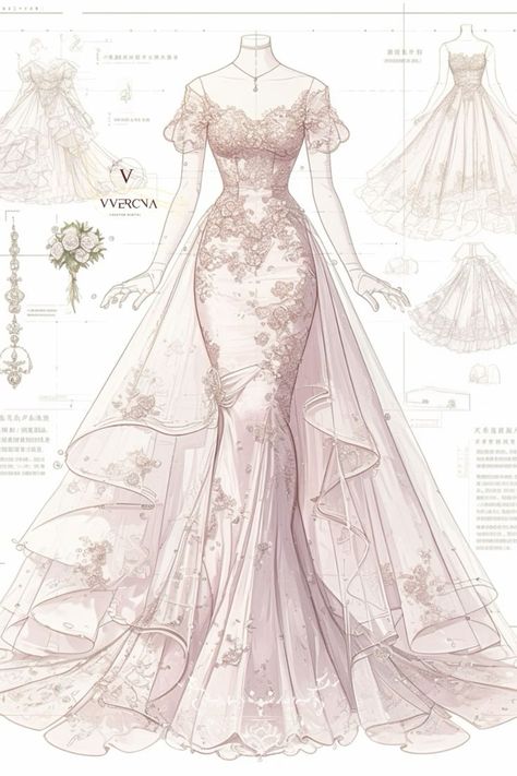 Anime Wedding Dress Drawing, Wedding Dresses Anime, Wedding Dress Drawing, Wedding Dress Drawings, Beautiful Gown Designs, Gown Drawing, Fairytale Forest, Fairytale Gown, Dreamy Gowns