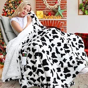 RUJIPO Heated Blanket Electric Blanket Throw - Faux Fur 50"x60"Heating Blanket 5 Heating Settings& 8 Hours Auto Off Fast Heating Hidden Buckle Wearable&Blanket Machine Washable,Cow Blanket White Blanket Warmer, Cow Blanket, Electric Throw Blanket, Heating Blanket, Heated Throw, Electric Blanket, Faux Fur Material, Thick Blanket, Heated Blanket