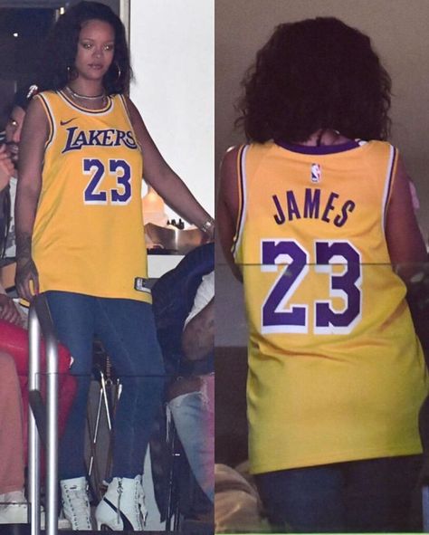 Basketball Jersey Outfit Women, Basketball Girls Outfits, Jersey Outfit Women, Basketball Jersey Outfit, Lakers Jersey, Fall Fishing, Rihanna Riri, Jersey Outfit, Basketball Girls