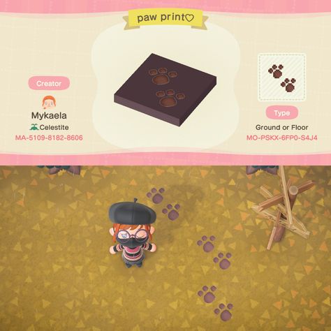 Cat Acnh Design, Acnh Footprints Code, Acnh Paw Print Design, Acnh Bear Design, Acnh Footprints, Acnh Paw Print Path, Animal Crossing Bear Design, Acnh Paw Print, Animal Crossing Ground Codes