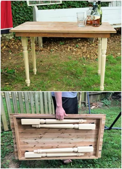 20 Easy DIY Folding Table Plans To Build A Collapsible Table Diy Folding Table, Folding Table Diy, Folding Kitchen Table, Fold Up Table, Folding Garden Table, Folding Table Legs, Diy Table Legs, Wood Folding Table, Diy Water Fountain