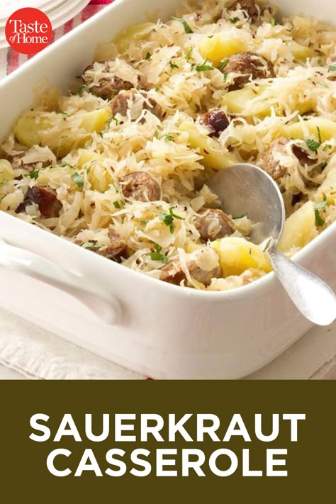 Sauerkraut Casserole 12 Tomatoes Sauerkraut Casserole, German Casserole Sauerkraut, Casserole With Sauerkraut, Sauerkraut And Perogies, Pork And Sauerkraut Casserole, Saurkraut And Ham Recipes, Hamburger Sauerkraut Casserole, Saurcraught Recipes, Recipes With Sauerkraut Dinners