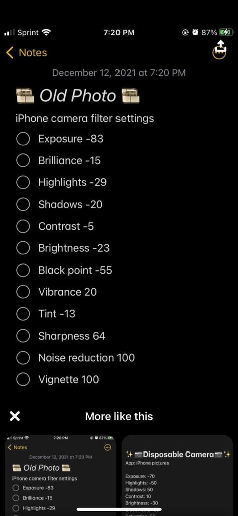 Vintage Camera Settings Iphone, Disposable Camera Effect Iphone, Iphone Disposable Camera Filter, How To Edit Photos To Look Like Film Iphone, Iphone Photo Edit Settings Halloween, Moody Filter Iphone, Old Camera Aesthetic Filter, Disposable Camera Editing Iphone, Nostalgia Photo Settings