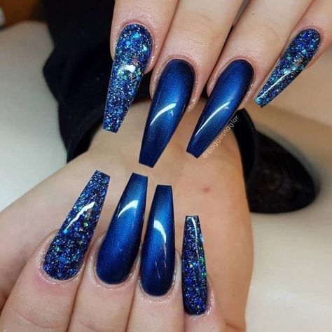 Royal Blue Nails Designs, Blue Coffin Nails, Royal Blue Nails, Nails With Glitter, Lilac Hair, Blue Acrylic Nails, Blue Nail Designs, Ballerina Nails, Nail Nail