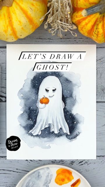 Watercolor Ghost Paintings, Watercolor Ghost Tutorial, Sketching Beginners, Halloween Watercolor Illustration, Watercolour Sketching, Draw A Ghost, Ghost Watercolor, Spooky Watercolor, Ghost Tutorial