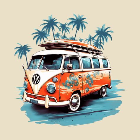 Van Painting Ideas, Volkswagen Van Interior, Car Drawing Ideas, Volkswagen Bus Art, Combi Hippie, Fire Truck Drawing, White Volkswagen, Old Van, Beach Van