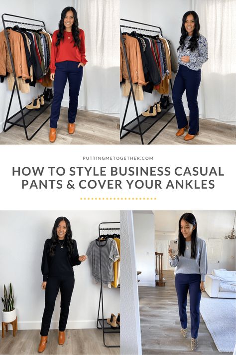 How To Style Business Casual Pants With Boots In the Winter to Cover Your Ankles Dress Pants With Boots, Ankle Boots Outfit Work, Pants With Boots, Casual Outfits With Boots, Business Casual Outfits Winter, Winter Business Casual, Style Business Casual, Dress Pants Outfits, Business Casual Pants