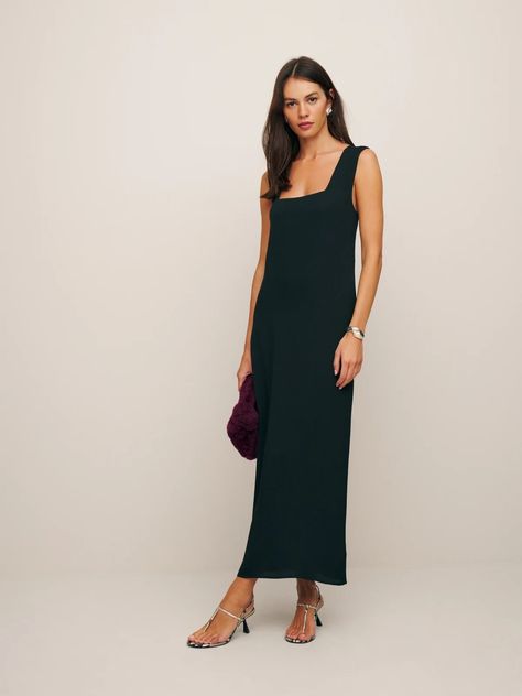 Shop black dresses from Reformation. Make space in your closet and order today. Graduation Dress Black, Smart Casuals, Athena Dresses, Smart Casual Dress, Reformation Dress, Silky Dress, Cotton Maxi, Dress Sleeveless, Black Maxi Dress