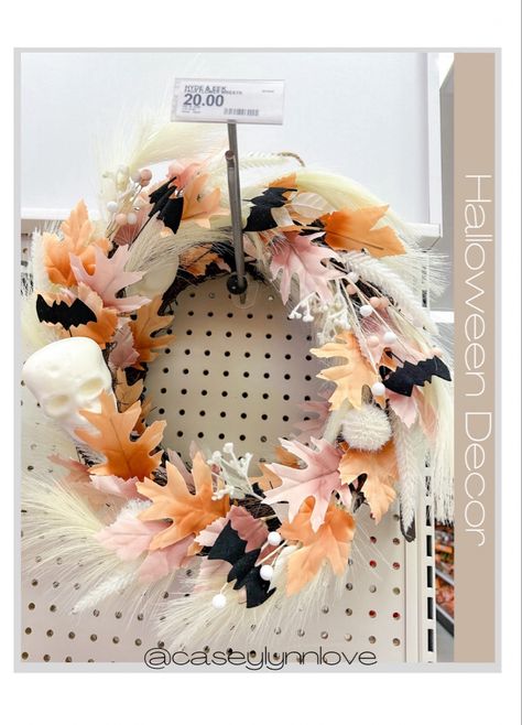 Pastel Halloween Wreath, Pink Halloween Wreath, Pink Halloween Decor, Floral Halloween, Home Decor Pink, Boho Halloween, Diy Halloween Wreath, Target Finds, Halloween Home