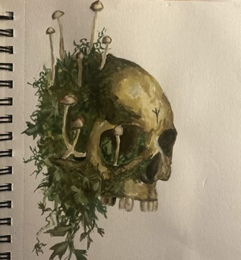 Overgrown Abandoned, Watercolour Aesthetic, Mushrooms Painting, Decay Art, Minimal Tattoo Designs, Minimal Tattoo Ideas, Armband Tattoos, Gcse Art Sketchbook, A Level Art Sketchbook