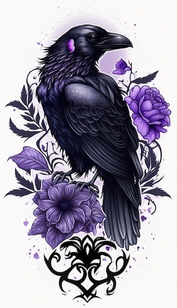 #CoolTattoos #TattooArt #InkMaster #TattooDesigns #InkedUp #TattooLovers #InkInspiration #TattooIdeas #CreativeInk #TattooStyle Gothic Bird Tattoo, Gothic Book Tattoo, Raven Skull Tattoo Design, Gothic Tattoos For Women, Pink Floyd Tattoo Art, Purple Tattoo, Flower Cover Up Tattoos, Raven Photography, Flowers Tattoo Design