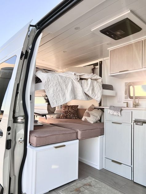 Van With Two Beds, Camper Van Elevator Bed, Van Life 2 Beds, 2 Bed Van Conversion, Camper Van Bed Lift, Van Bed Lift, Van Life Bed, Aus Travel, Elevator Bed