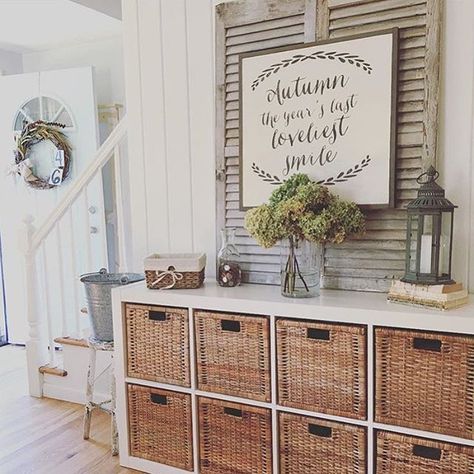 Baskets in cube storage Sunroom Storage, Playroom Update, Cube Storage Decor, Hawthorn House, Rental Hacks, Gym Organization, Cube Decor, Living Room Baskets, Apple Pumpkin