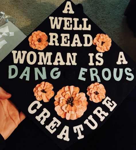 #graduation #cap #college #english #quote English Degree Graduation Cap, Literature Graduation Cap, Graduation Cap Designs English Major, Bookish Graduation Cap, English Graduation Cap, English Major Graduation Cap, Graduation Cap College, Phd Party, Quotes For Graduation Caps