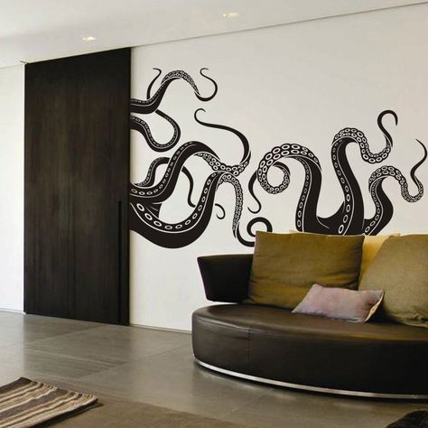 Octopus Mural, Mural Home, Wall Graphic, Monster Stickers, Scale Art, Octopus Tentacles, Sea Monster, Vinyl Wall Stickers, Sea Monsters