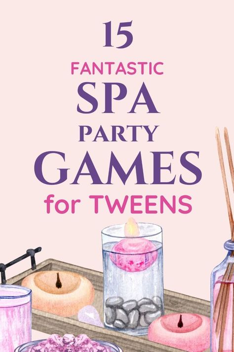 Host a fun spa party for tweens. These spa party games work great for preteens and even young teens. Makeup Party Games, Spa Party Activities For Kids, Spa Party Games, Teen Spa Party, 12th Birthday Ideas, Luau Party Food, Spa Games, Spa Girl, Spa Items