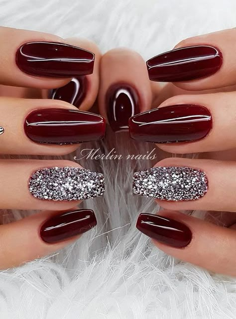 48 Most Beautiful Nail Designs to Inspire You – Gold Palm Trees Glitter Nails Diy, Maroon Nail Designs, Emerald Nails, Maroon Nails, Burgundy Nails, Nails Glitter, Ballerina Nails, Beautiful Nail Designs, Silver Nails