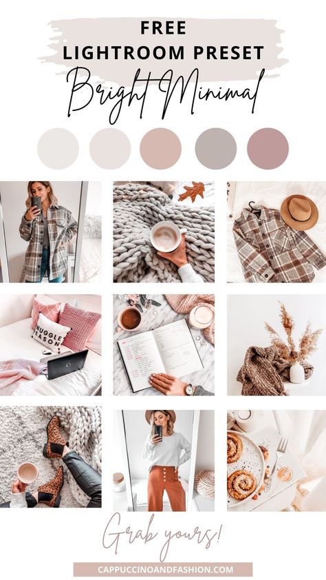 Instagram Presets Free, Free Lightroom Preset, Minimal Photography Instagram, Instagram Color Themes, Ig Feed Ideas Aesthetic, Boho Instagram Feed, Neutral Instagram Feed, Blogger Instagram Feed, Beauty Instagram Feed