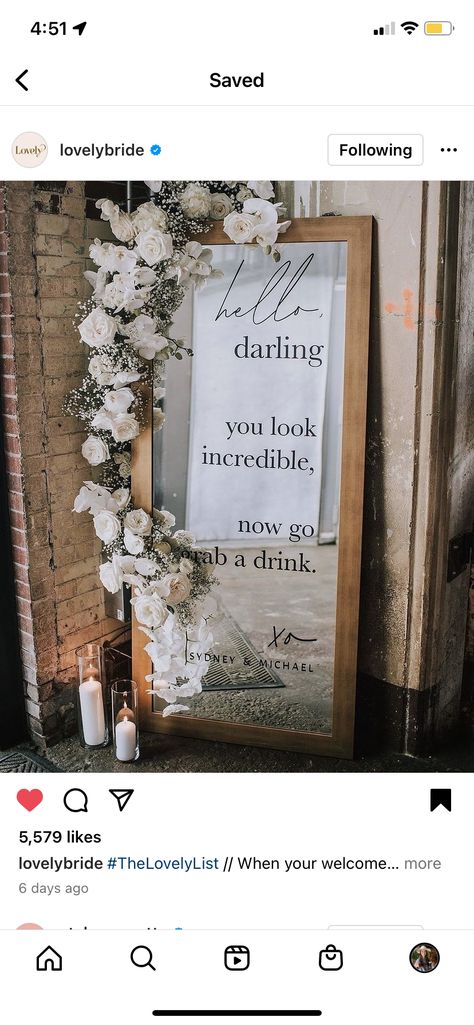 Floral Wedding Sign, Wedding Mirror, Floral Mirror, Hello Darling, Selfie Mirror, Entrance Sign, Wedding Styling, Decor Details, Welcome Signs