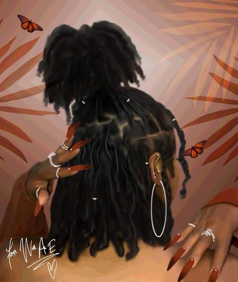 Locs Illustration, Black Women With Locs Art, Locs Painting Art, Black Women Locs Art, Girl With Locs Drawing, Black Women Art Cartoon Braids, Black Woman With Locs Artwork, Pink Bachelorette, Whatsapp Wallpaper