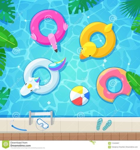 Donut Unicorn, Swim Party Invitations, Summer Pool Floats, Pool Drawing, Illustration Kids, Pool Party Invitations, Decorating Videos, Inflatable Toy, Summer Illustration