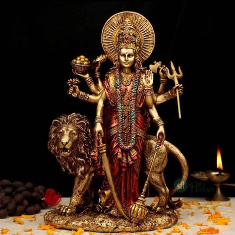 Durga With Lion, Kali Sculpture, Goddess Of Strength, Lord Durga, Religious Statues, Durga Ji, Om Art, Shiva Shankara, Aadi Shakti