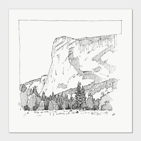 El Capitan, Yosemite, California Nature Landscape Pen Drawing - Etsy Belgium Landscape Pen Drawing, Yosemite Drawing, California Nature, Yosemite California, Architectural Prints, National Park Posters, Custom Drawing, Nature Landscape, Pen Drawing