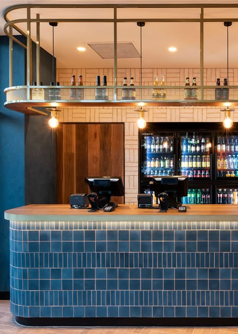 Bar Tile, Bar Counter Design, Mark Henry, Restaurant Bar Design, Bar Interior Design, Blue Bar, Counter Design, Counter Bar, Bar Interior