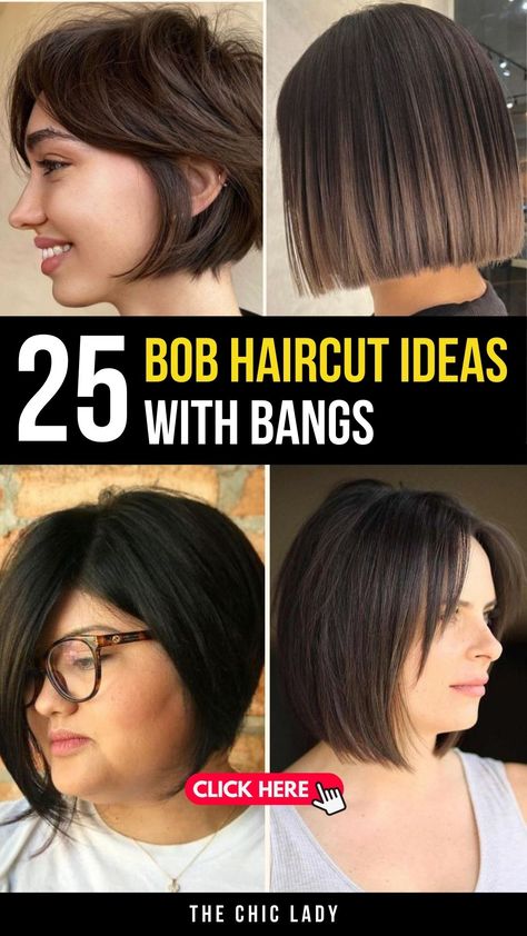 25 Chic Chopped Bob with Bangs Styles for an Edgy Look Bangs On Bob Hair, Piecy Bob With Bangs, Bobbed Hair With Bangs, Midi Bob Haircut With Bangs, Bob Hairstyle With Bangs Women, Wispy Bob Haircut, Bob With Bangs Fine Hair, 90’s Bob, Chopped Bob Haircut