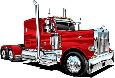 Peterbuilt Drawings, Trucker Tattoo, Semi Truck Art, Truck Drawings, Truk Besar, Custom Big Rig, Truck Cake, Kenworth W900, Cartoon Cars