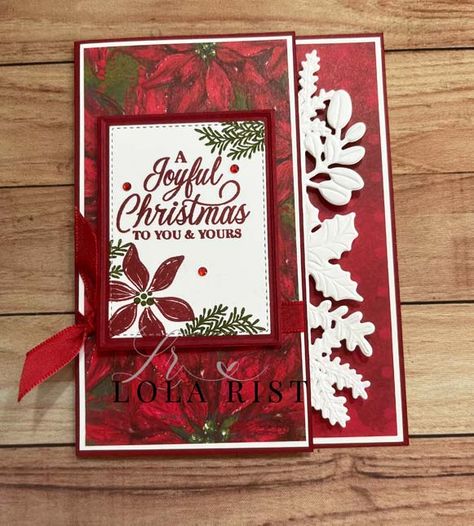 Stampin Up Christmas Cards 2022-2023, Boughs Of Holly Dsp, Merriest Moments, Christmas Card Tutorials, Boughs Of Holly, Poinsettia Cards, Handmade Christmas Card, Christmas Card Inspiration, Homemade Christmas Cards