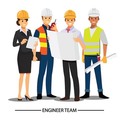 Vector technician, builders, engineers a... | Premium Vector #Freepik #vector #engineer #construction-team #profession #worker Engineer Cartoon, Office Cartoon, Housing Design, Job Training, Illustration Cartoon, Occupational Health And Safety, Character Design Animation, Creative Ads, Illustration Character Design