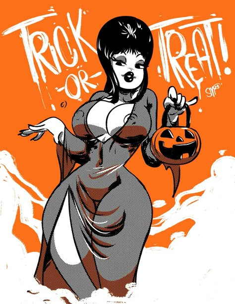 1950s Art Illustration, Goth Pinup Drawing, Vintage Halloween Pinup Art, Drag Art Drawing, Pin Up Reference Pose, Goth Pinup Art, Plus Size Pinup Art, Thick Female Character Art, Halloween Pin Up Art