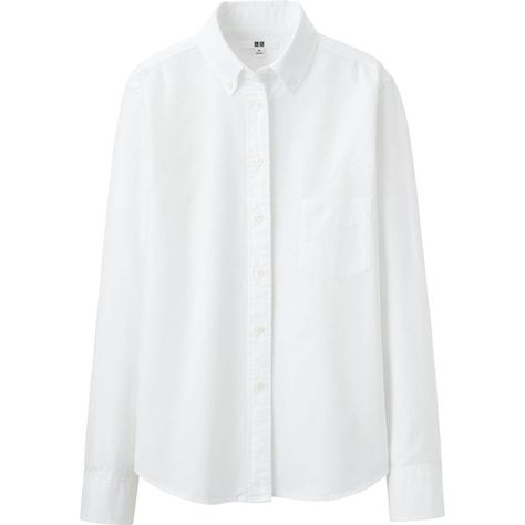 UNIQLO Women Oxford Long Sleeve Shirt ($30) via Polyvore Fitted White Shirt, White Oxford Shirt, White Oxford, White Long Sleeve Top, Uniqlo Women, White Long Sleeve Shirt, Fall Outfits For Work, Boyfriend Shirt, Women Shirts Blouse