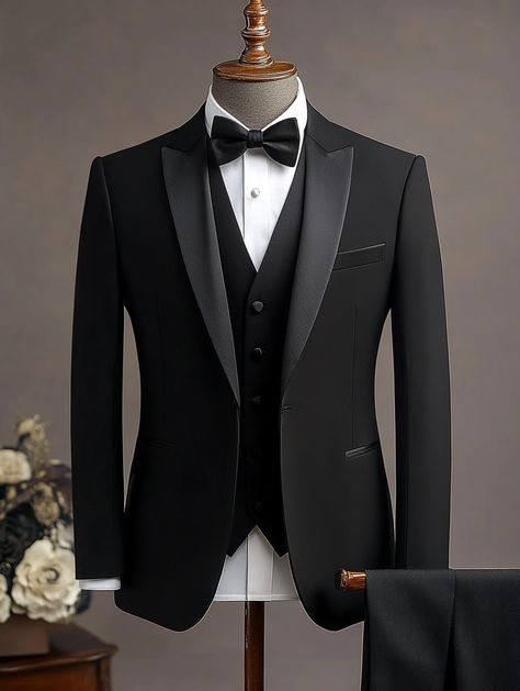 Suit up for any occasion with SuitCentury. Whether it's a wedding, a business meeting, or a special night out, our tailored suits ensure you look sharp and stylish. Elevate your wardrobe and make every event unforgettable with the perfect suit.   #EventReady #commonsuits #blacktie #tuxed #menswear #bespoke #tailor #commonsuitsid Black Tuxedo Designs For Men, Black Blazer Designs For Men, Black Tuxedo Men Wedding, Black Tuxedo Suit For Men, Formal Suits For Men Classy, Wedding Suits Men Black Tuxedos Groom Attire Groomsmen, Groom Blazer Wedding, Tux For Men Wedding, Black Wedding Tuxedo Groom Attire