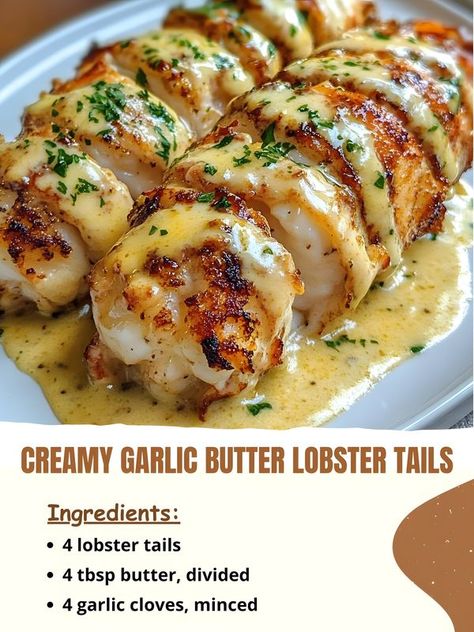 Delicious Recipes | Creamy Garlic Butter Lobster Tails | Facebook Creamy Garlic Lobster Tails, Recipes With Langostino Tails, Baked Lobster Tail Oven, Cooking Frozen Lobster Tails, Garlic Butter Lobster, Lobster Tail Recipe, Butter Lobster, Seafood Lobster, Grilled Lobster Tail