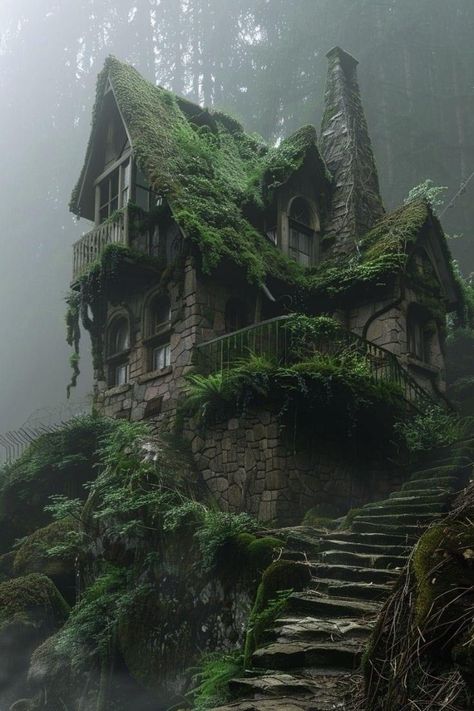 Moss House, Fairytale Houses, Storybook Homes, Witch Cottage, Creepy Houses, Abandoned Things, Fantasy Homes, Fantasy House, Fantasy Places