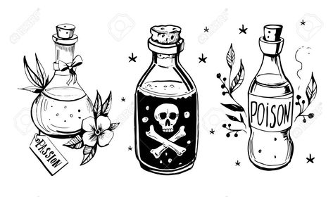 Poison Bottle, Bottle Tattoo, Bottle Drawing, Witch Tattoo, Love Potion, Hand Drawn Illustration, Potion Bottle, Drawn Illustration, Flash Art