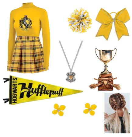 Hufflepuff Hogwarts Student (Female) Outfit | ShopLook Hufflepuff Uniform Female, Hufflepuff Uniform, Hufflepuff Stuff, Hufflepuff Students, Hufflepuff Outfit, Hogwarts Life, Hogwarts Student, Yellow Plaid Skirt, Harry Potter Hoodie