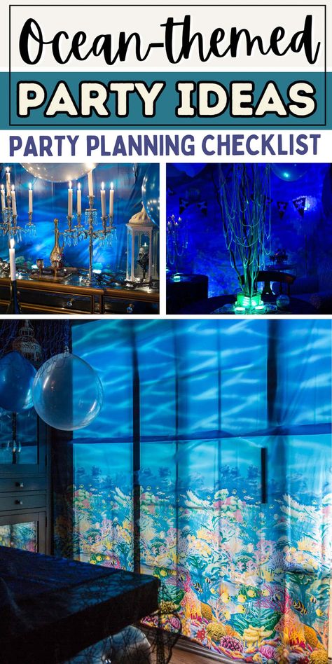 Elegant Under The Sea Party Ideas Sea Party Theme, Under The Sea Party Ideas, Diy Halloween Bottles, Halloween Scene Setters, Sea Party Decorations, Party Ideas For Adults, Halloween Party Drinks, Under The Sea Decorations, Sea Party Ideas