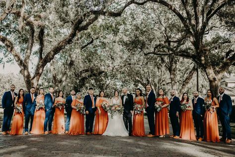 Real Wedding at Venue 1902 in Sandford, FL Orange Blossom Bride | Orlando Wedding Blog #orlandowedding Burnt Orange And Blue Wedding Colors, Navy Blue And Burnt Orange Wedding, Venue 1902, Blue Orange Weddings, Puerto Rican Heritage, Halloween Beach, Orange Weddings, Navy Wedding Colors, Orange Wedding Themes